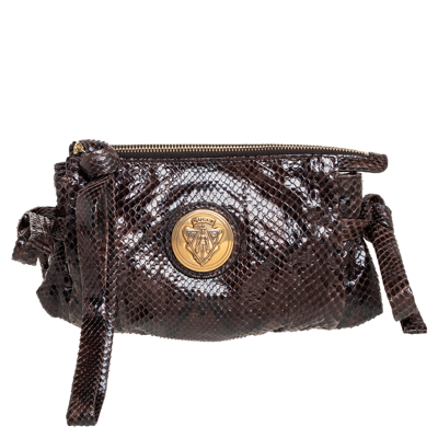 Pre-owned Gucci Brown Python Hysteria Clutch
