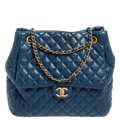 Pre-owned Chanel Navy Blue Quilted Leather Front Pocket Chain Tote