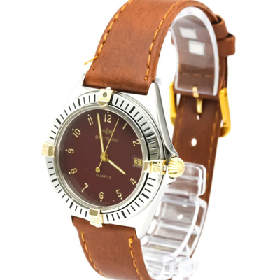 Pre owned Bordeaux 18k Yellow Gold And Stainless Steel Callisto 80510 Quartz Men s Wristwatch 34 Mm In Burgundy