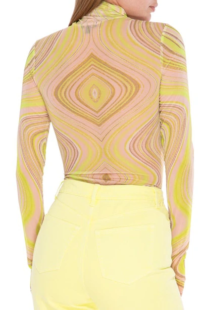 Afrm Zadie Power Mesh Long Sleeve Shirt In Lime Swirl