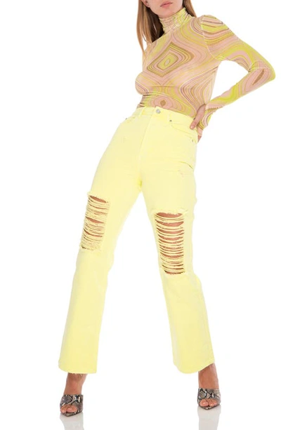 Afrm Zadie Power Mesh Long Sleeve Shirt In Lime Swirl