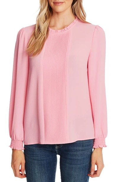 Shop Cece Pintucked Smocked Cuff Chiffon Top In Pink Begonia