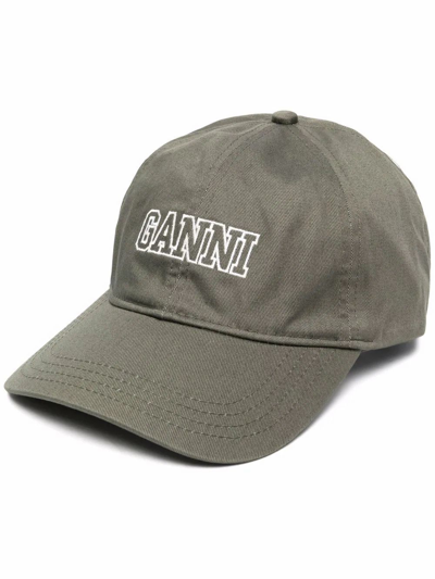 Shop Ganni Women's Green Cotton Hat