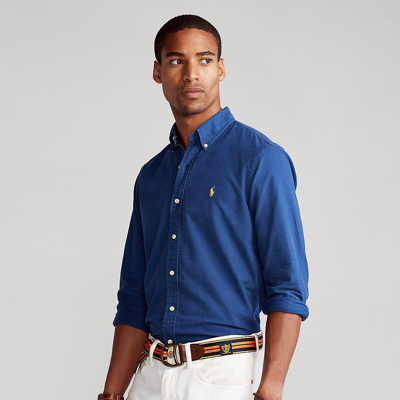 Shop Polo Ralph Lauren Garment-dyed Oxford Shirt In Annapolis Blue