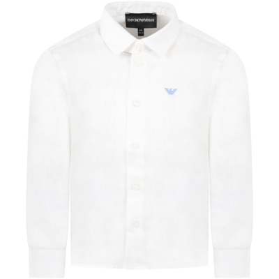 Shop Armani Collezioni White Skirt For Boy With Light Blue Iconic Eagle Logo