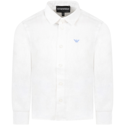 Armani Collezioni White Skirt For Boy With Light Blue Iconic Eagle Logo In White