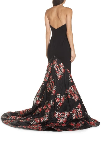 Shop Mac Duggal Plunge Floral Jacquard Mermaid Gown In Black