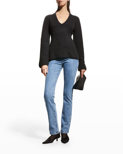 Shop Khaite Claudia V-neck Cashmere Sweater In Charcoal