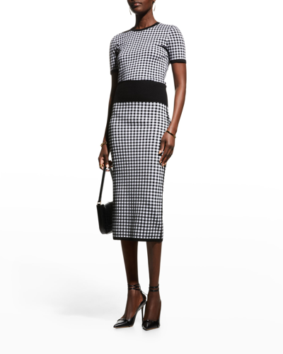 Shop Michael Kors Gingham Knit Pencil Skirt In Blackwhite