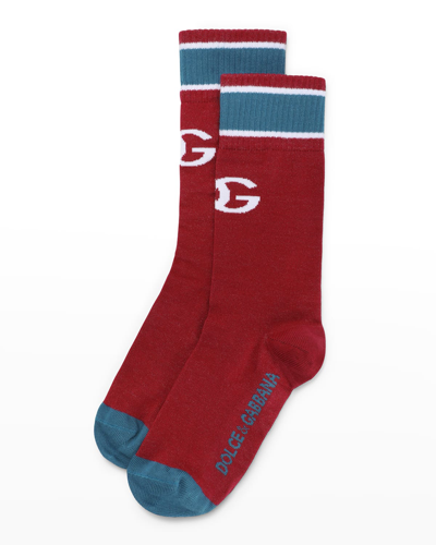 Shop Dolce & Gabbana Dg Logo Athletic Team High Socks In Burgundy