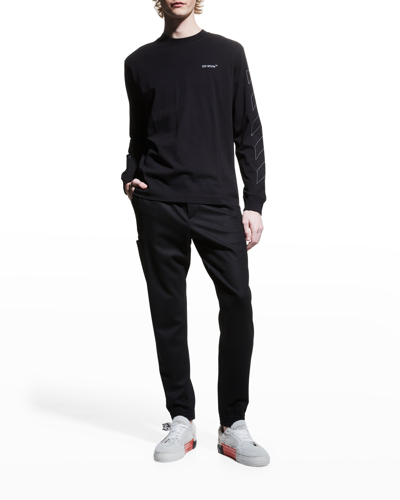 Shop Off-white Men's Diagonal Outline Logo Long Sleeve T-shirt In Black