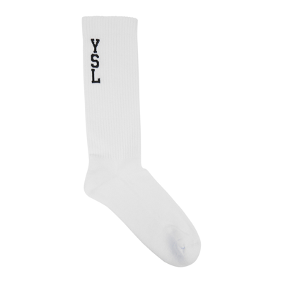 Shop Saint Laurent White Logo Cotton Socks In White And Black