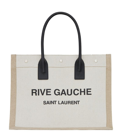 Shop Saint Laurent Rive Gauche Canvas Tote Bag In White