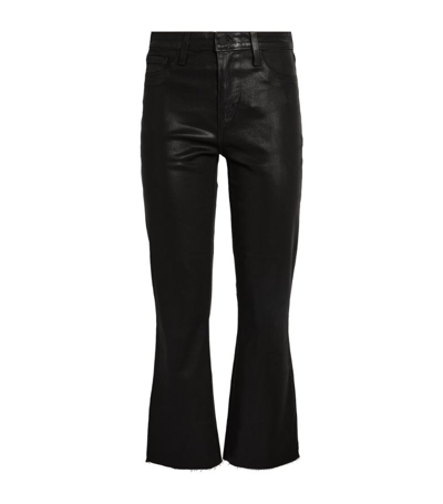 Shop L Agence Coated Kendra Cropped Flared Jeans In Black