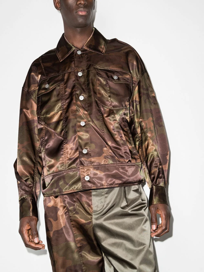 Shop Feng Chen Wang Camouflage-print Pleated Jacket In Brown