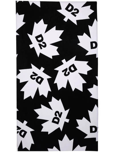 Shop Dsquared2 Leaf-print Beach Towel In Black
