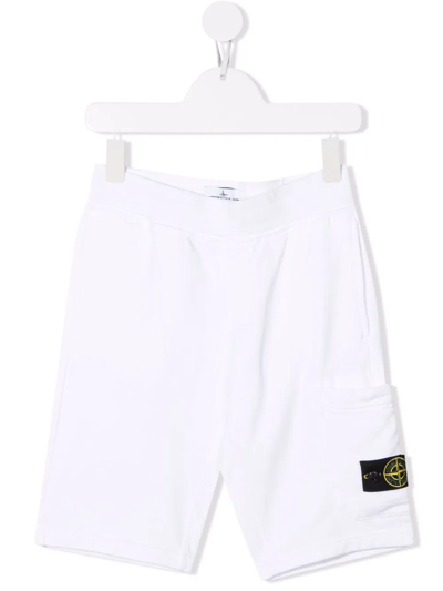 Shop Stone Island Junior Compass-patch Joggers Shorts In White