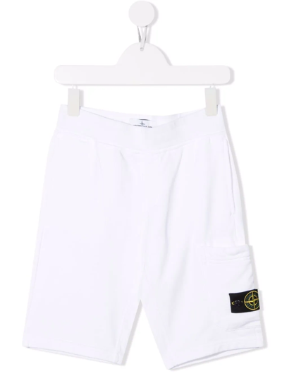 Stone Island Teen Compass-motif Multi-pocket Cargo Shorts In White