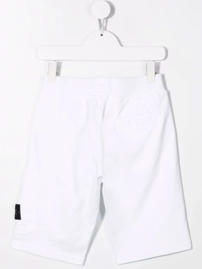 Stone Island Teen Compass-motif Multi-pocket Cargo Shorts In White