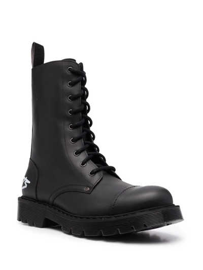 Shop Vetements Logo-print Combat Boots In Black