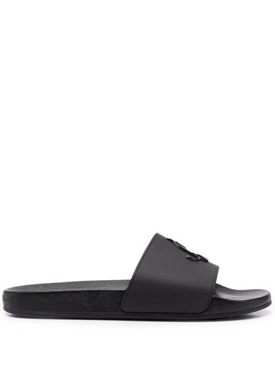 Shop Jimmy Choo Monogram-plaque Pool Slides In Black