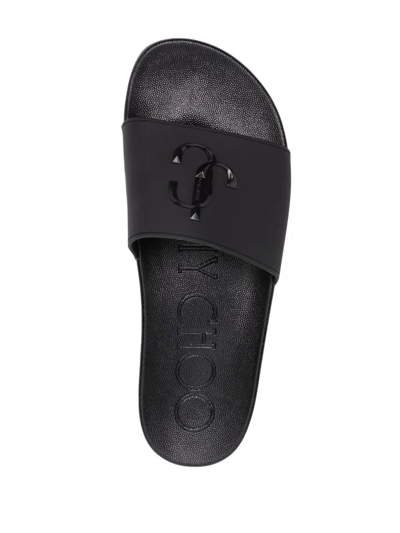 Shop Jimmy Choo Monogram-plaque Pool Slides In Black