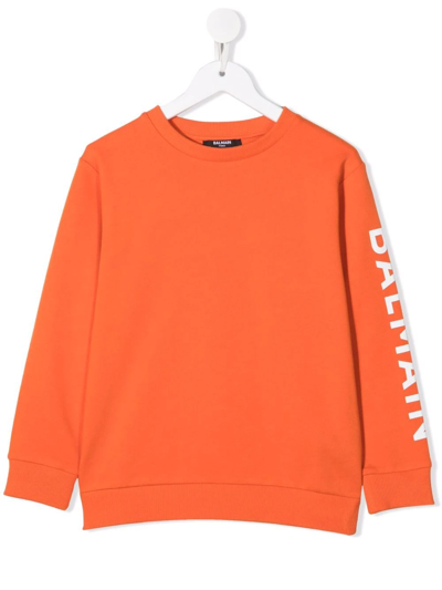 Shop Balmain Logo Print Jumper In Orange