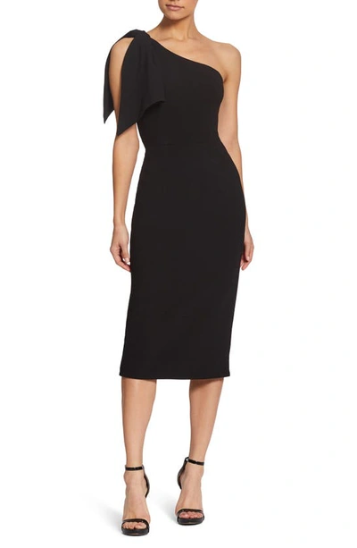 Shop Dress The Population Tiffany One-shoulder Midi Dress In Black