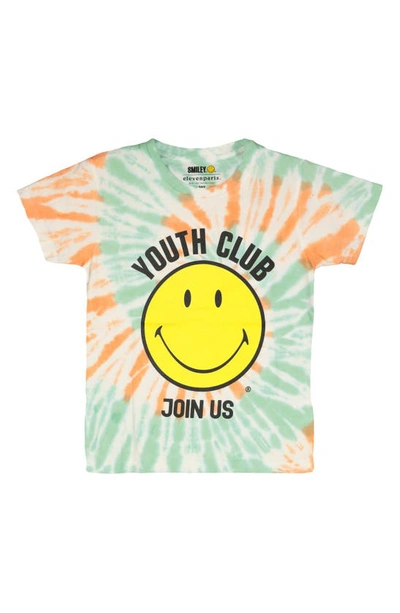 Shop Elevenparis Kids' Youth Club Smiley Graphic Tee In Subtle Green Tie Dye