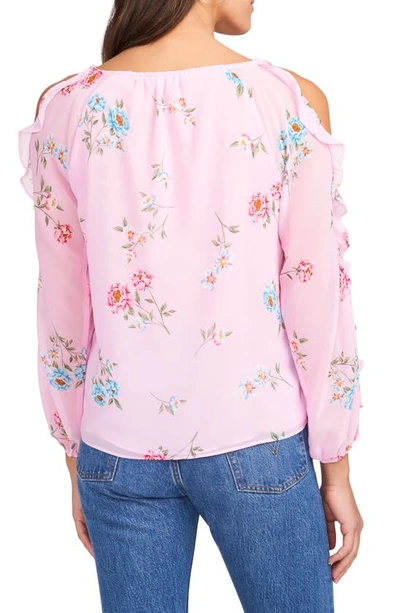 Shop 1.state Cold Shoulder Ruffle Sleeve Blouse In Blooms Peony Pink