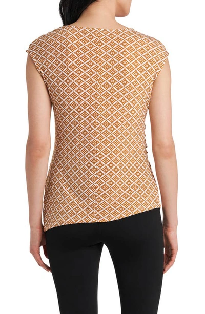 Shop Chaus Geometric Zip Ruched Knit Top In Honeybee