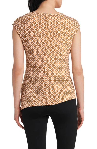 Chaus Geometric Zip Ruched Knit Top In Honeybee