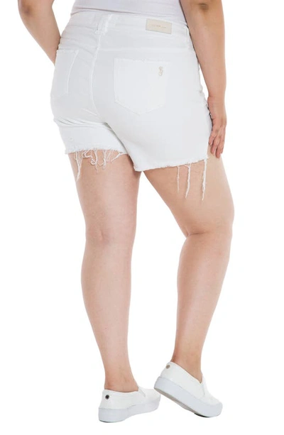 Shop Slink Jeans Frayed Hem Denim Shorts In White