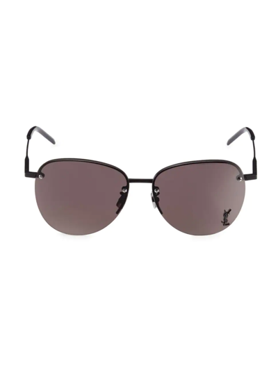 Shop Saint Laurent Women's Monogram Pin 61mm Aviator Sunglasses In Black