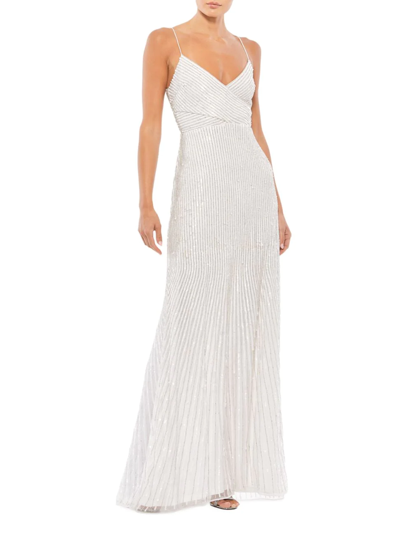 Shop Mac Duggal Women's Sequined Empire-waist Gown In Pearl