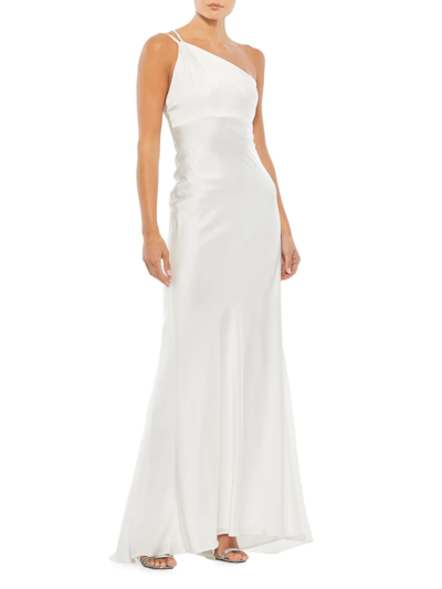 Shop Mac Duggal Women's Asymmetric Satin Column Gown In White