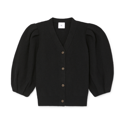 Shop G. Label Foster Ribbed Puff-sleeve Cardigan In Black