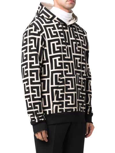 Shop Balmain Monogram-print Hoodie In White