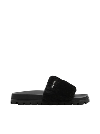 Shop Miu Miu Slides Sandals With Print In Black