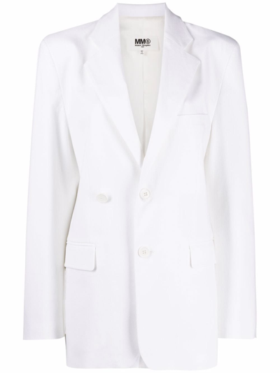Shop Mm6 Maison Margiela Cotton Single-breasted Blazer Jacket In White