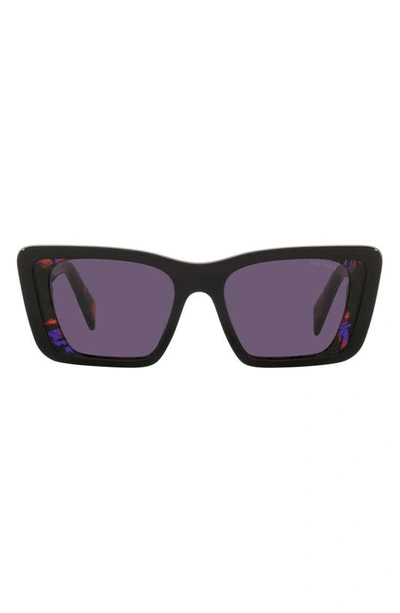 Prada Symbole 51mm Rectangular Sunglasses In Black/ Havana Abstract/ Violet