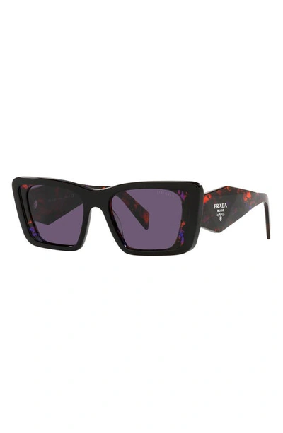 Prada Symbole 51mm Rectangular Sunglasses In Black/ Havana Abstract/ Violet