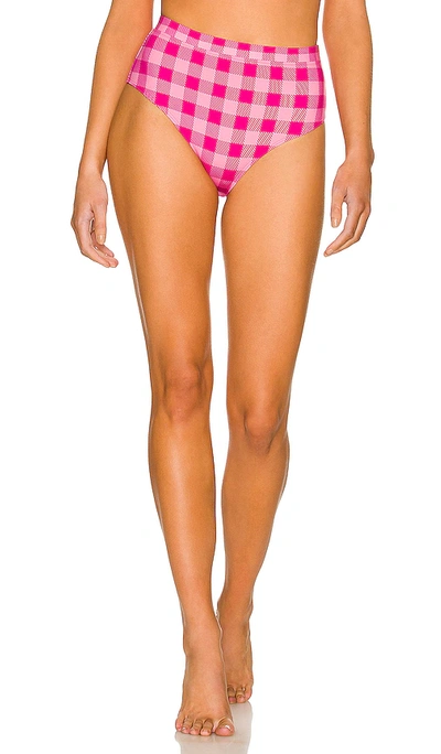 Shop Solid & Striped The Lilo Bikini Bottom In Pink Multi Gingham & Pink Pinstripe