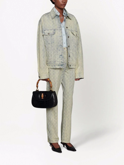 Shop Gucci Gg Jacquard Denim Straight-leg Jeans In Grey