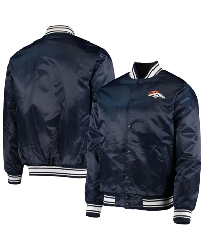 Starter Men's  Navy Denver Broncos Locker Room Satin Varsity Full-snap Jacket In Navy