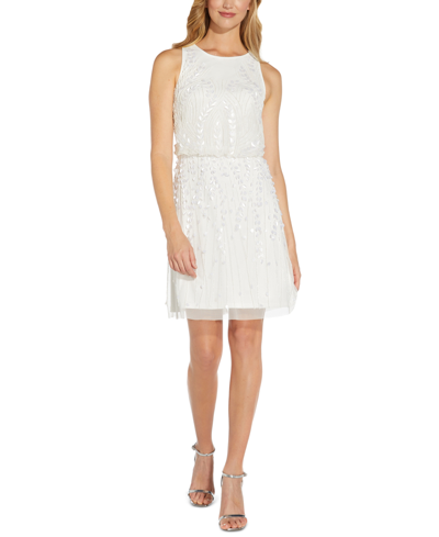Shop Adrianna Papell Embellished Blouson Dress In Ivory