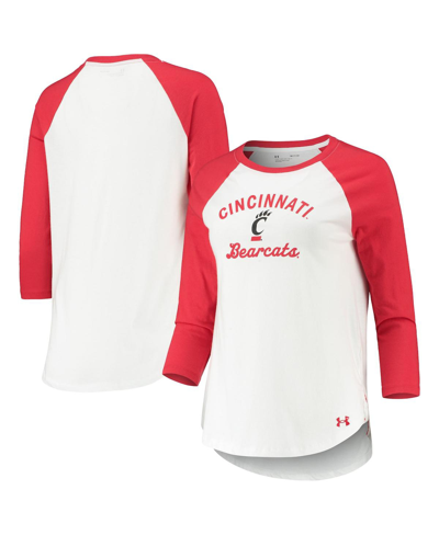 Shop Under Armour Women's  White And Red Cincinnati Bearcats Baseball Raglan 3/4 Sleeve T-shirt In White/red