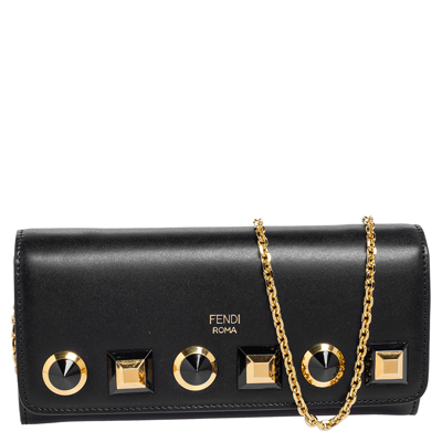 Fendi Black Leather Studded Wallet On Chain Fendi | The Luxury Closet