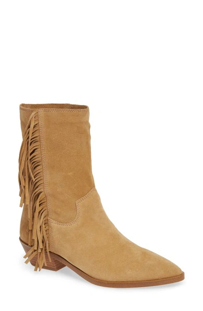 Shop Rebecca Minkoff Krissa Fringed Bootie In Beige Suede