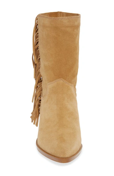 Shop Rebecca Minkoff Krissa Fringed Bootie In Beige Suede